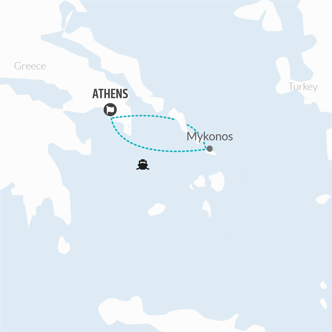 6 Days Athens & Mykonos Island Hopping Map