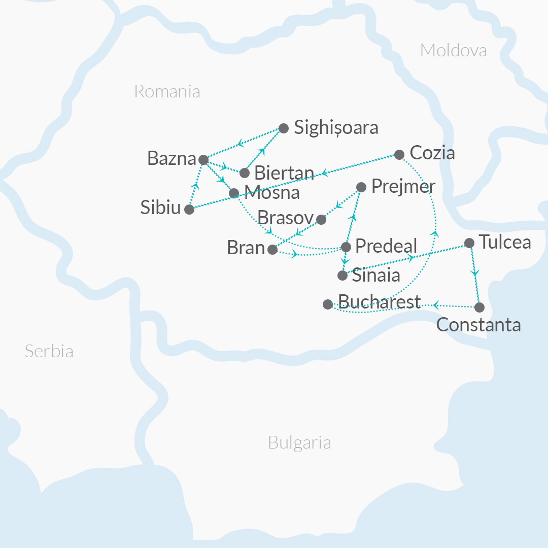 8-Day Transylvania and Danube Delta Map