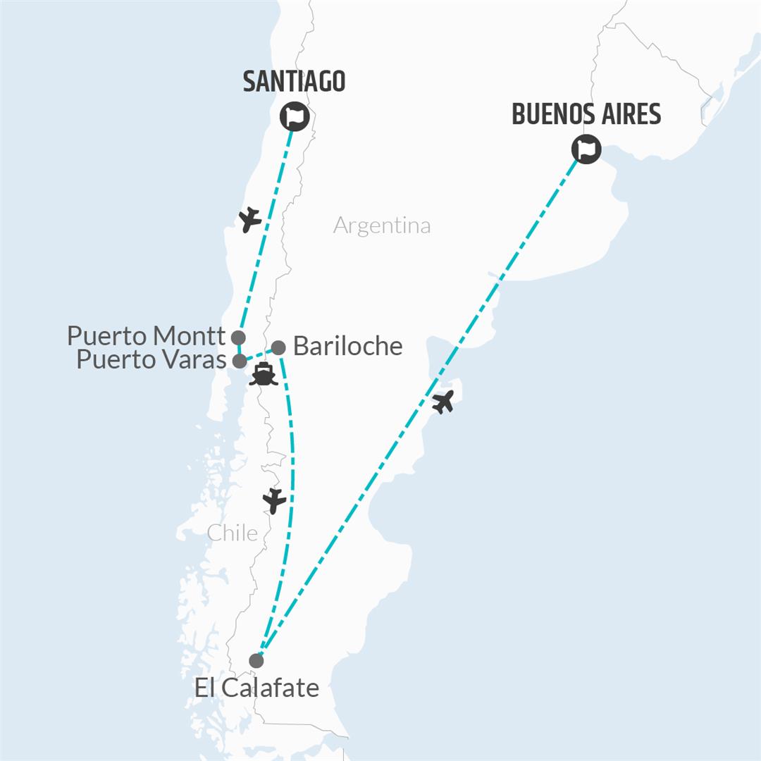 14 Day Chile & Argentina Patagonian Air-Expedition Map