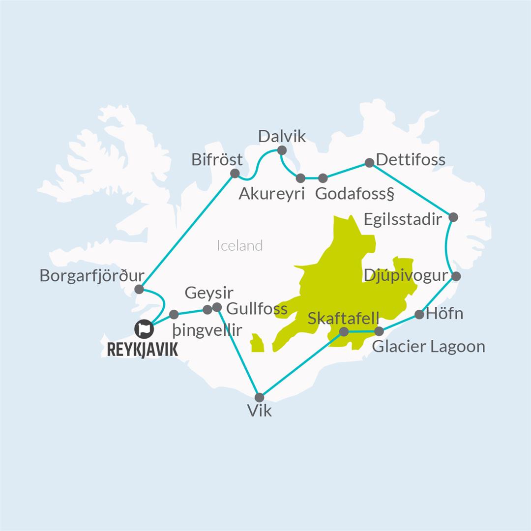 6 Day Iceland Adventurer Map