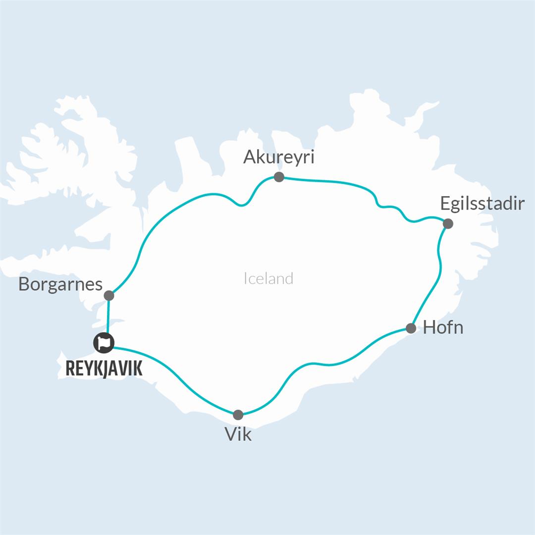 7 Day Iceland Self-Drive Ring Road Adventure Map