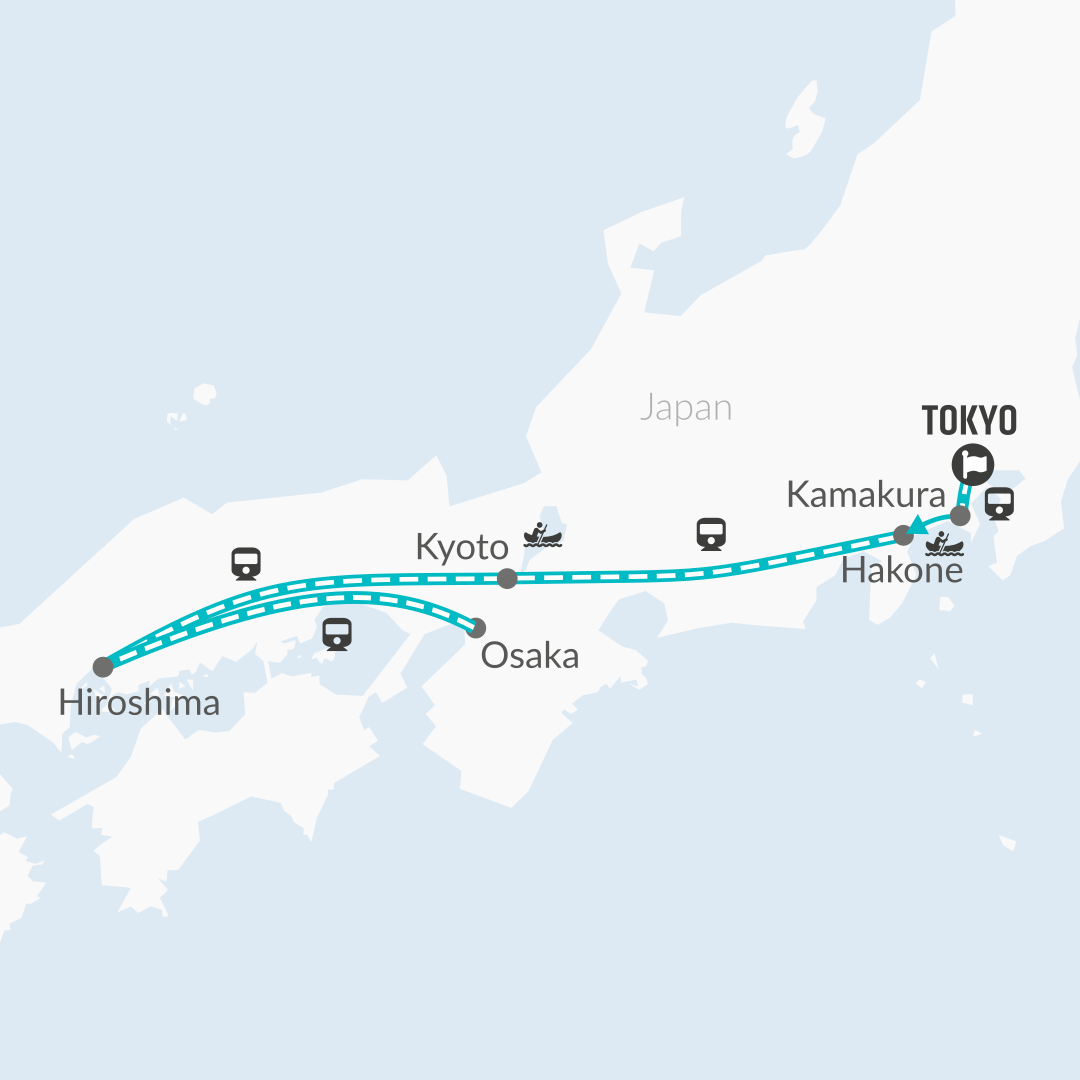 13 Day Japan Backpacker Adventure Map