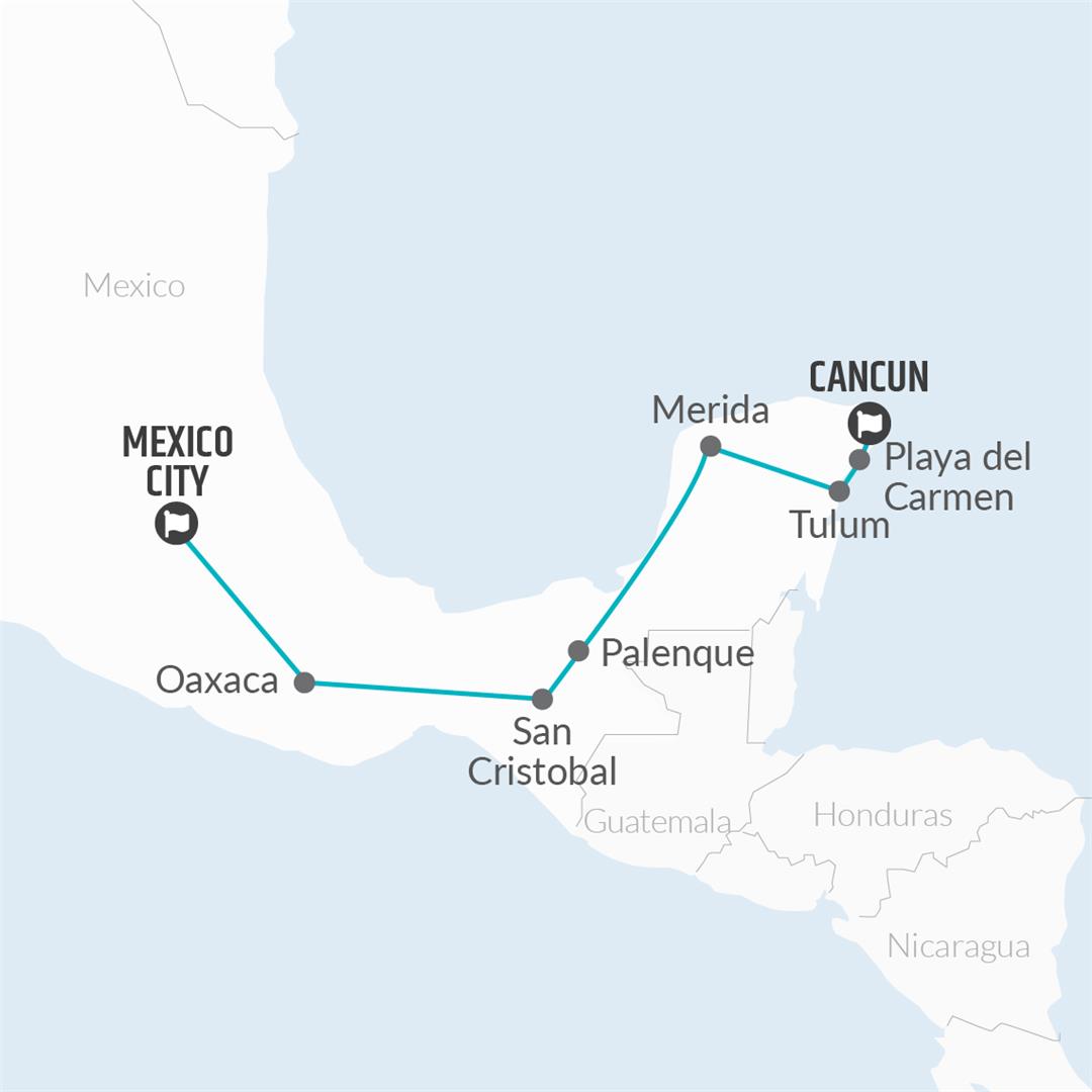 15 Day Incredible Mexico Adventure from Mexico City Map
