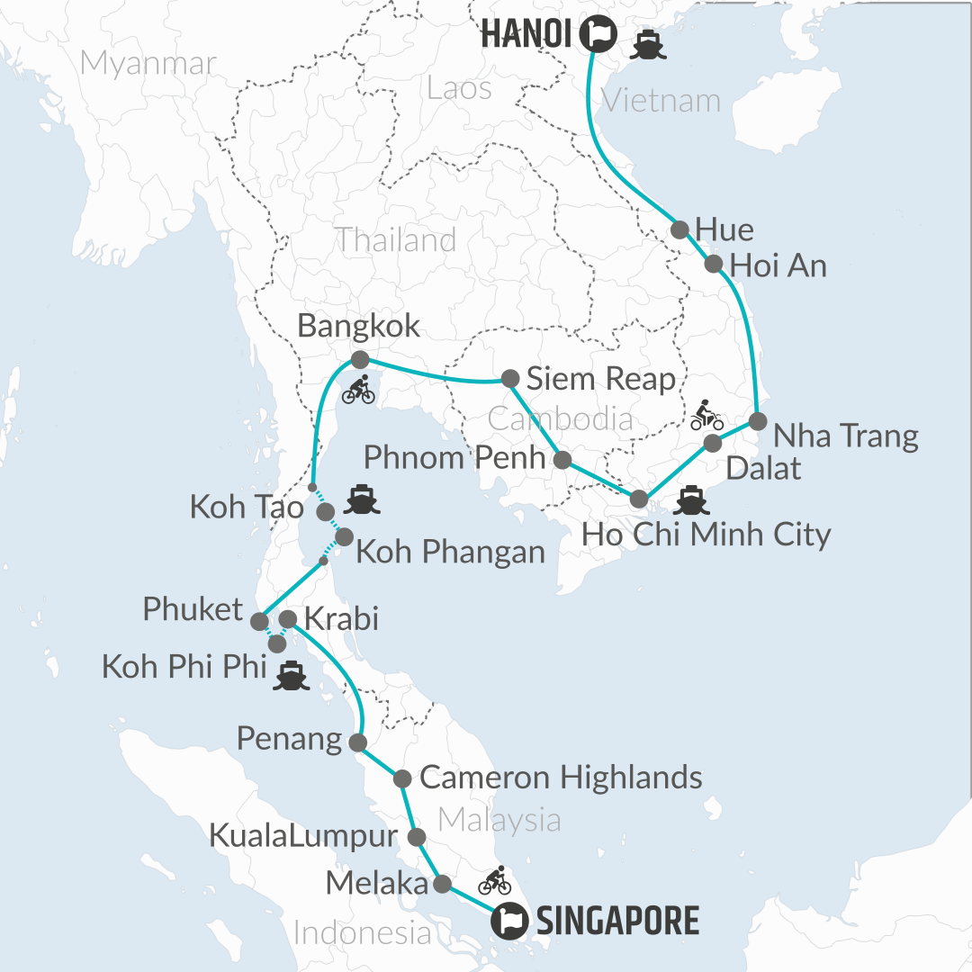 41 Day Singapore to Hanoi Travel Pass Map