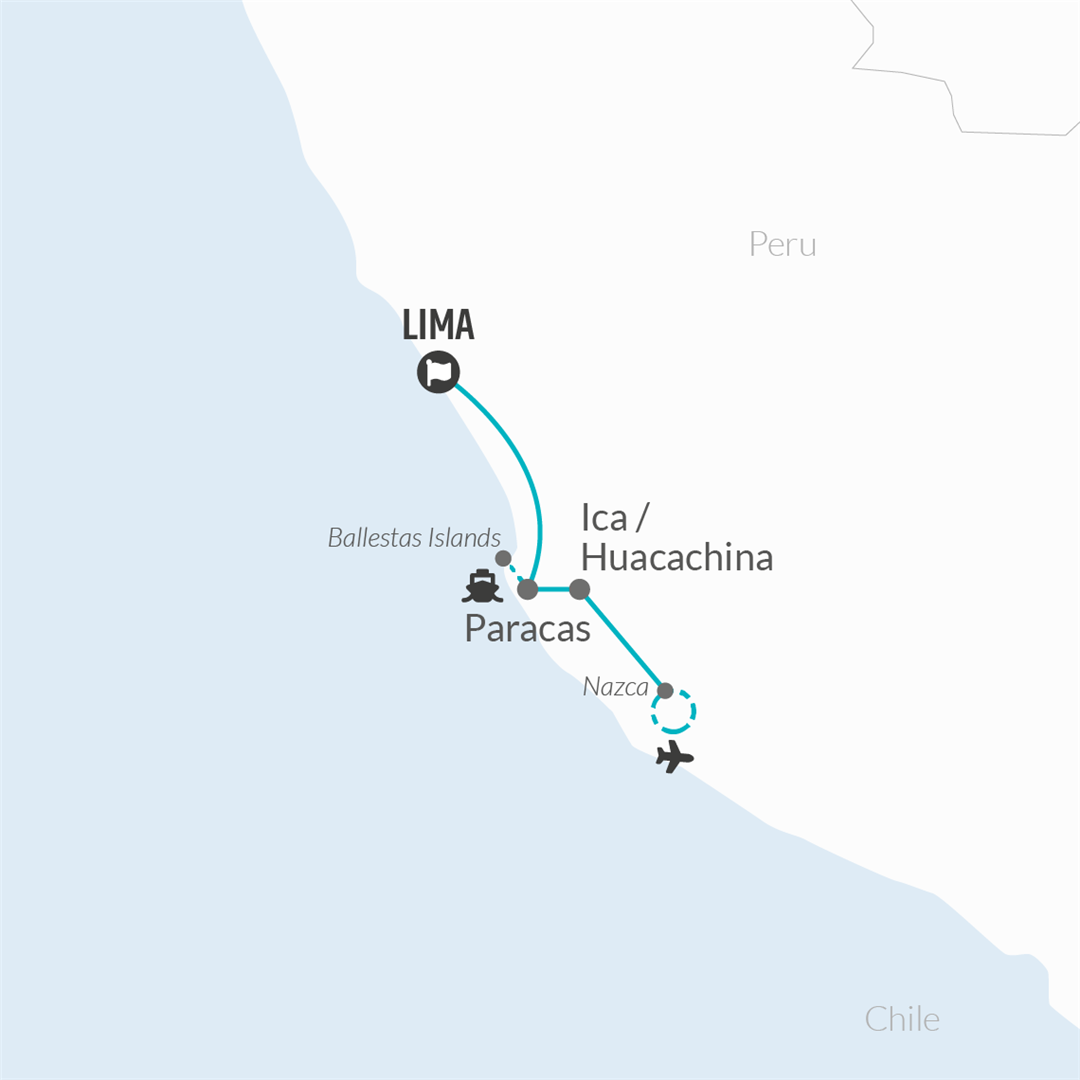 4 Day Sandboarding & Nazca Lines Adventure Map