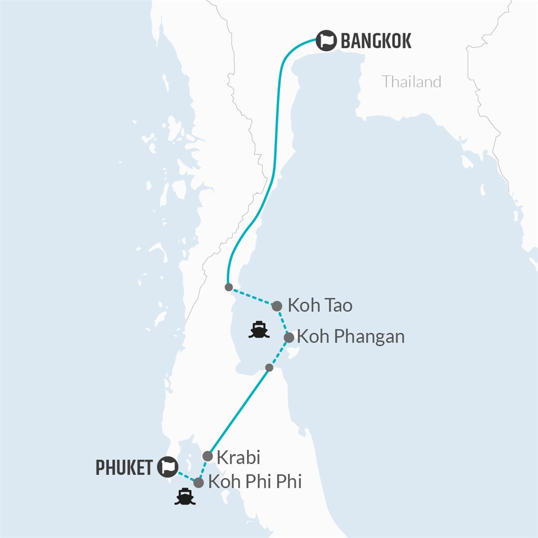 12 Day Bangkok to Phuket Travel Pass map
