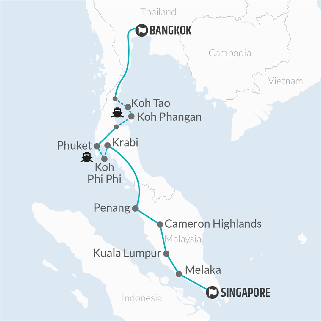 19 Day Bangkok to Singapore Travel Pass map