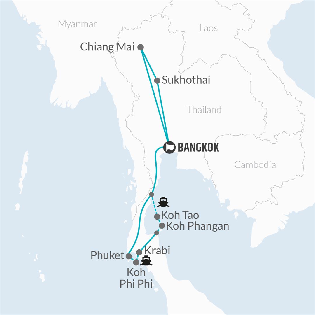 19 Day Thailand Highlights Travel Pass map