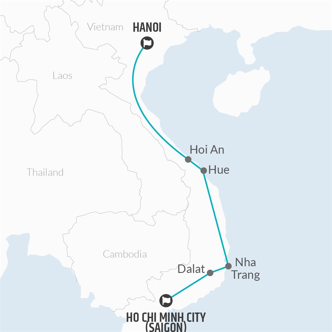 17 Day Vietnam Circuit Travel Pass from Hanoi map