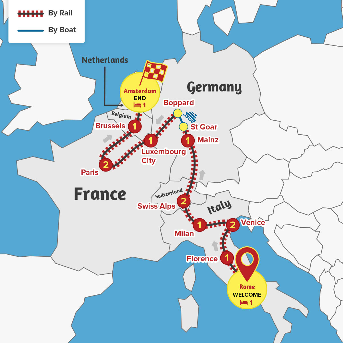 14 Rome to Amsterdam Rail Explorer Map