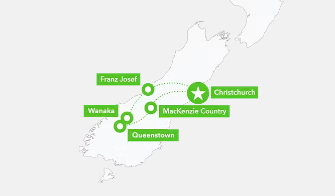 7 Day South Island Lick Tour Map